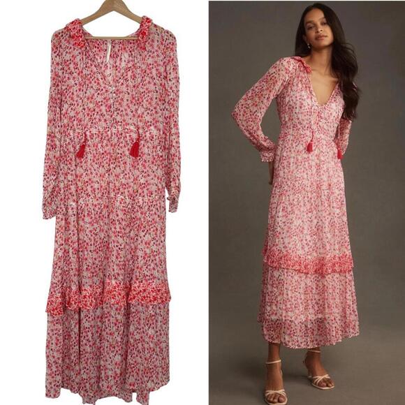 NWOT Anthropologie Maxi Dress Women Red FloralThe Marais Printed Chiffon Size: M - Picture 1 of 8